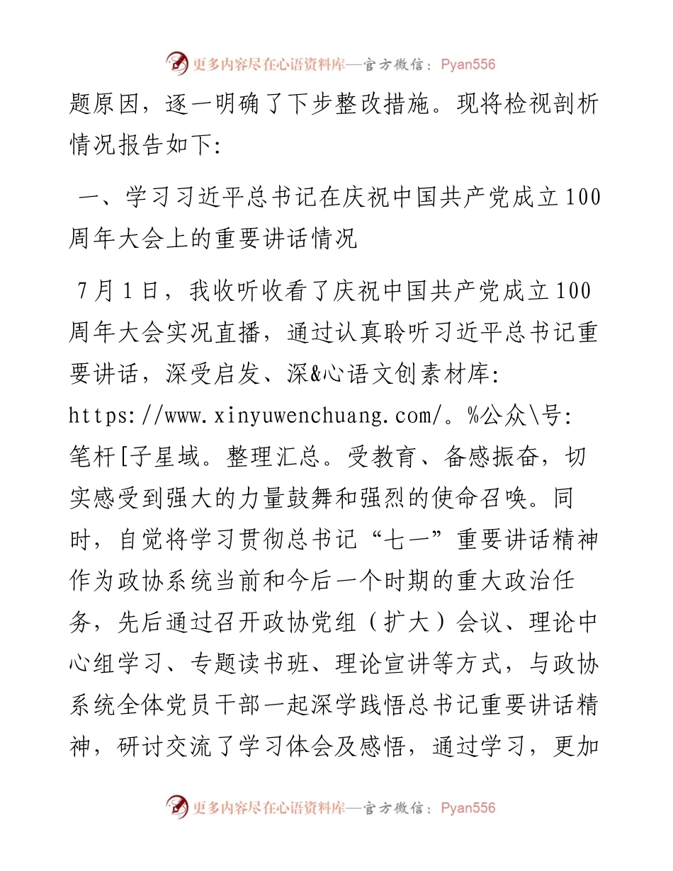 县政协主席党史学习教育专题组织生活会个人检视剖析材料.docx_第2页