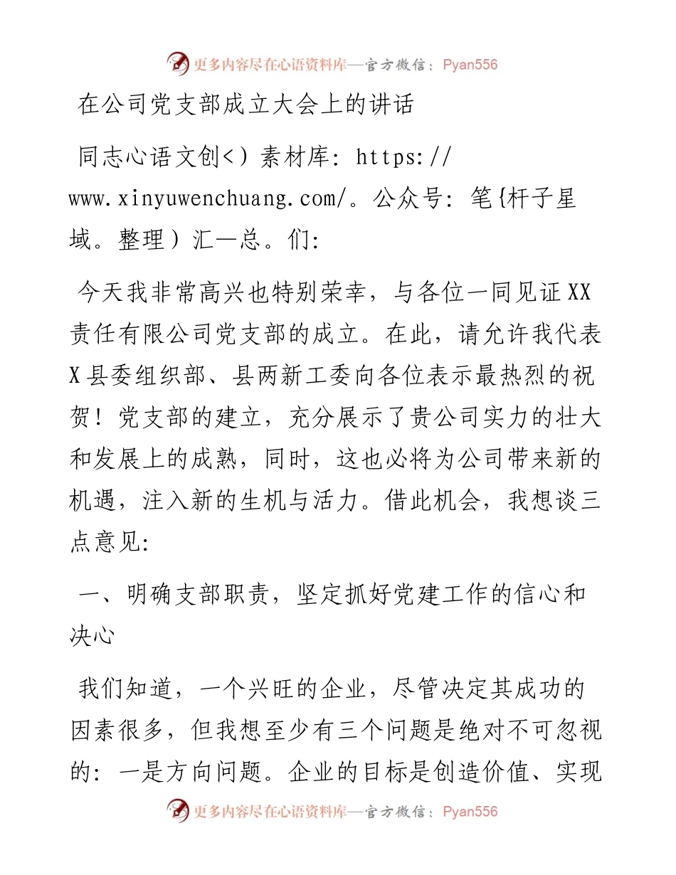 在公司党支部成立大会上的讲话.docx_第1页