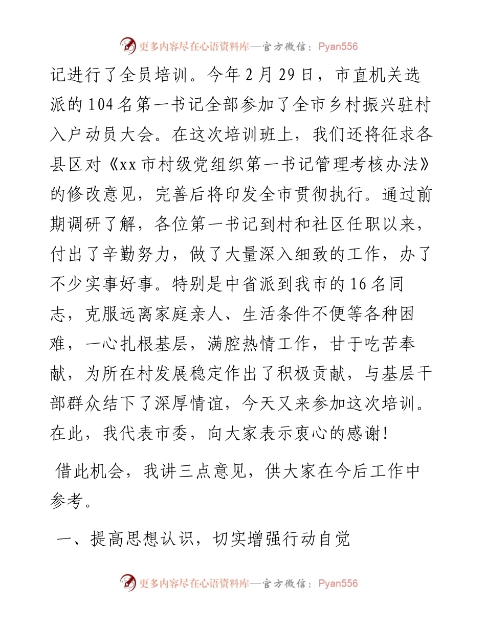 在全市村级党组织第一书记乡村振兴示范培训班上的讲话​​​​​.docx_第2页