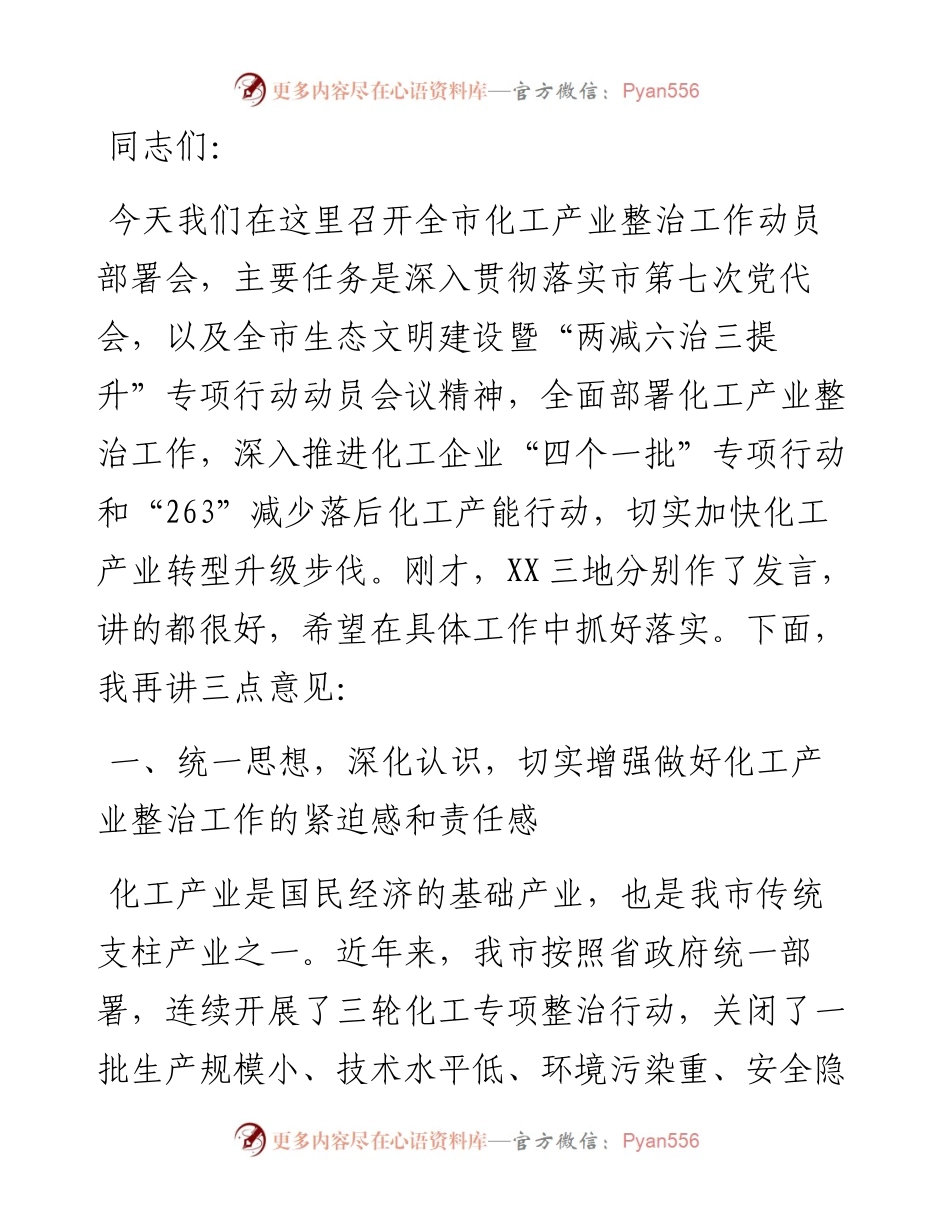 在全市化工产业整治工作动员部署会议上的讲话.docx_第1页