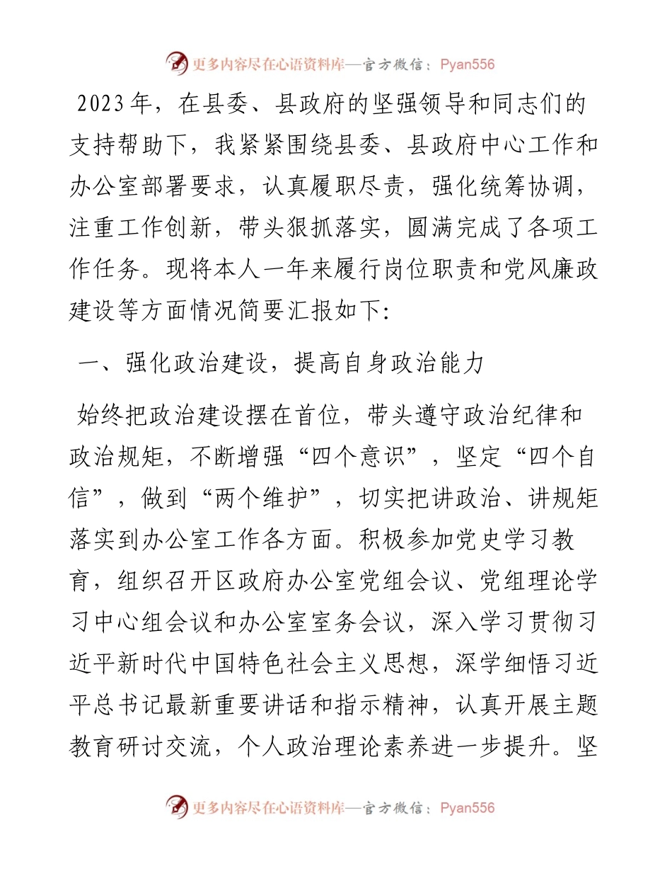 县政府办主任2023年度工作总结.docx_第1页