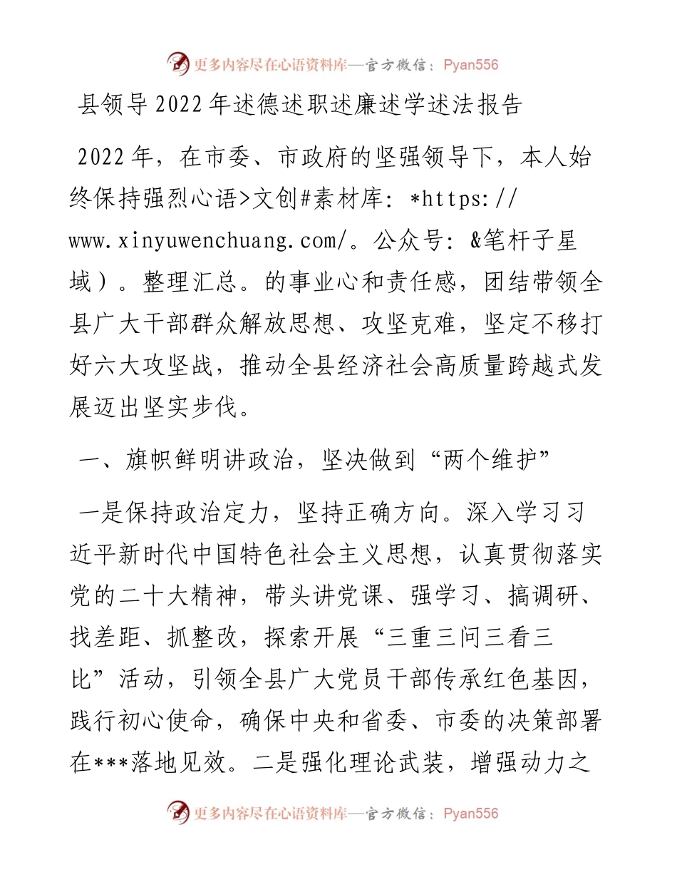 县领导述德述职述廉述学述法报告.docx_第1页