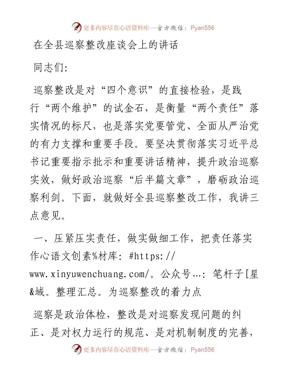 在全县巡察整改座谈会上的讲话.docx_第1页