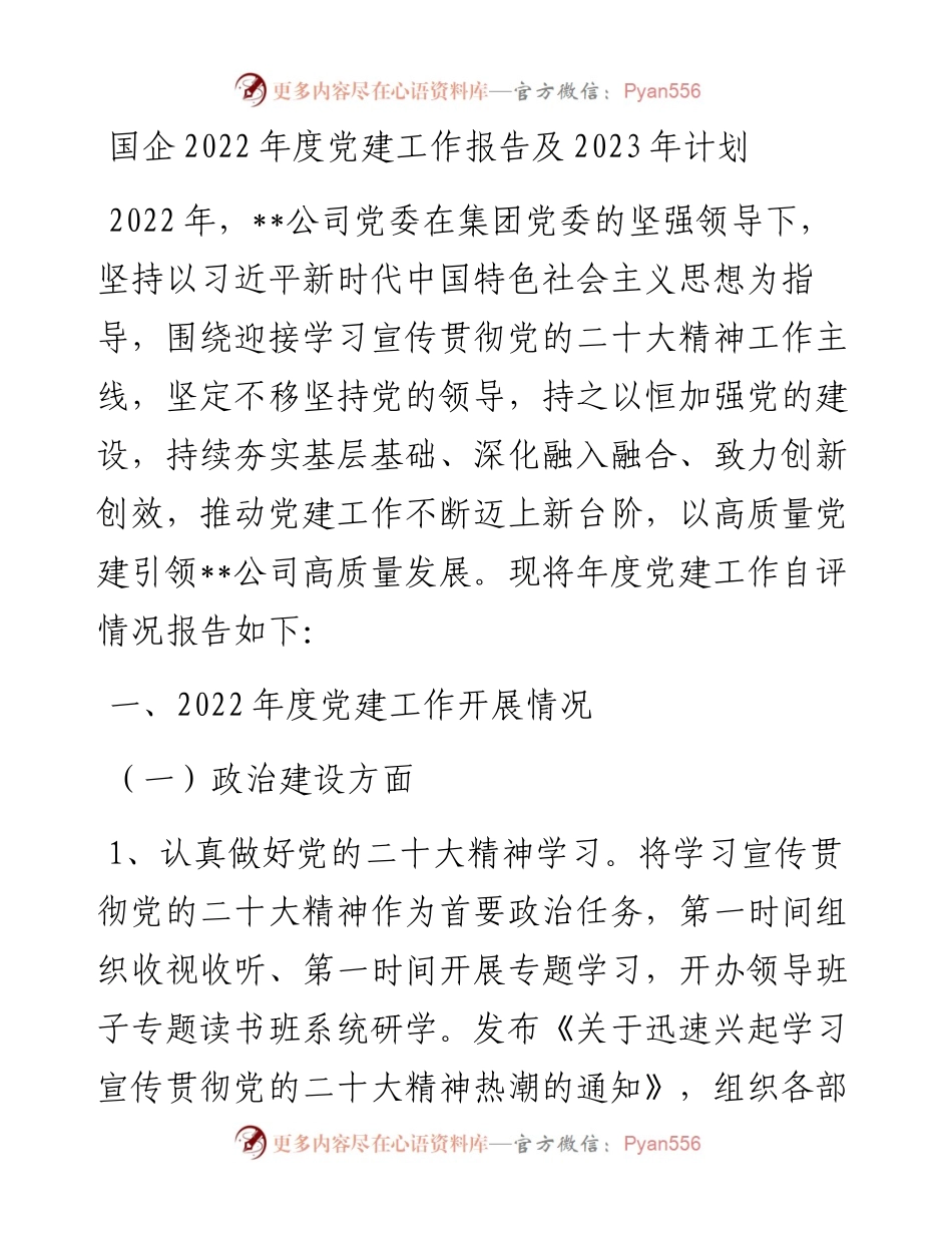 国企度党建工作报告及2023年计划.docx_第1页