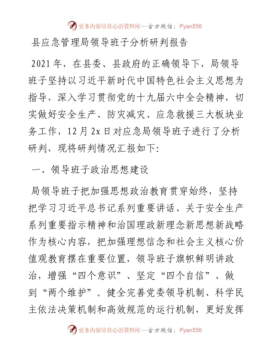 县应急管理局领导班子分析研判报告.docx_第1页