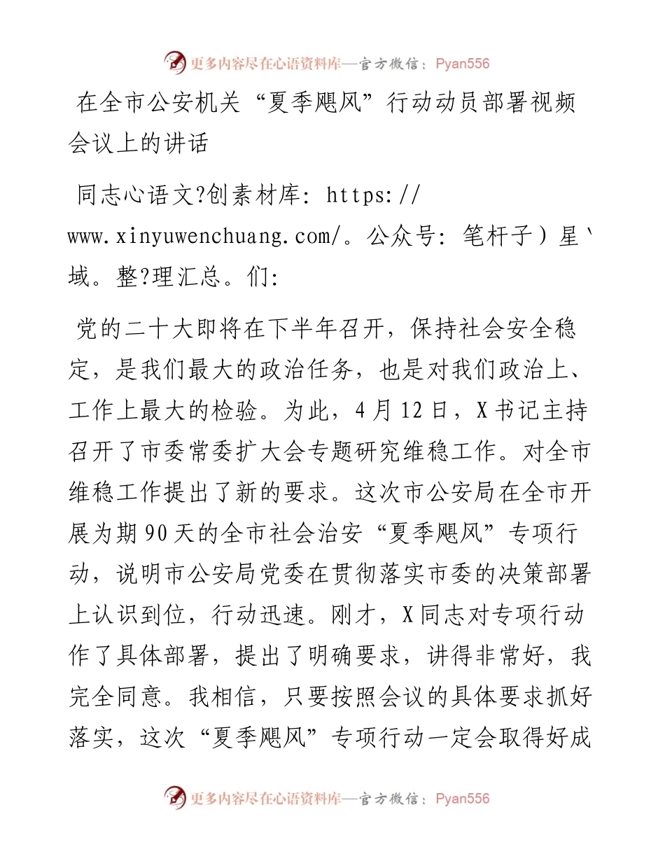 在全市公安机关“夏季飓风”行动动员部署视频会议上的讲话.docx_第1页
