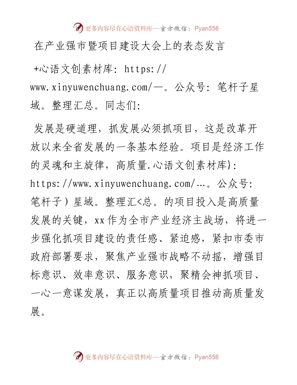 在产业强市暨项目建设大会上的表态发言.docx_第1页