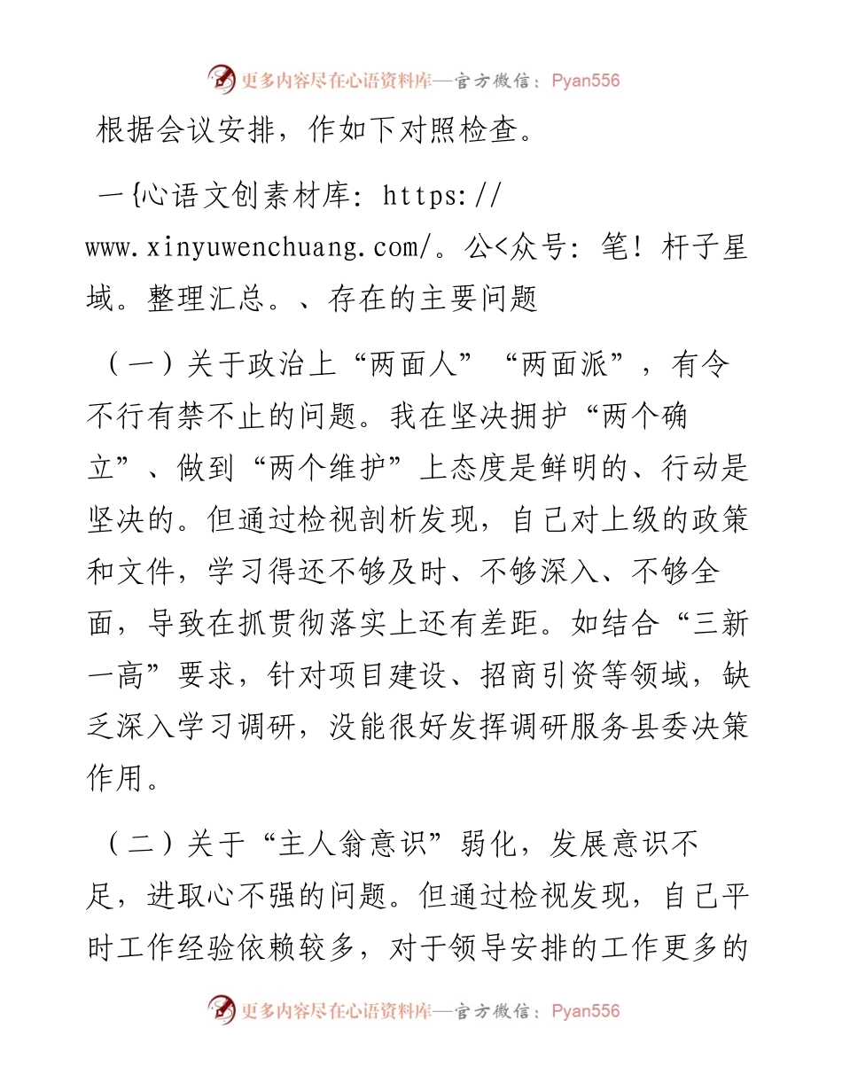 在党支部委员会专题民主生活会上的个人剖析发言.docx_第1页