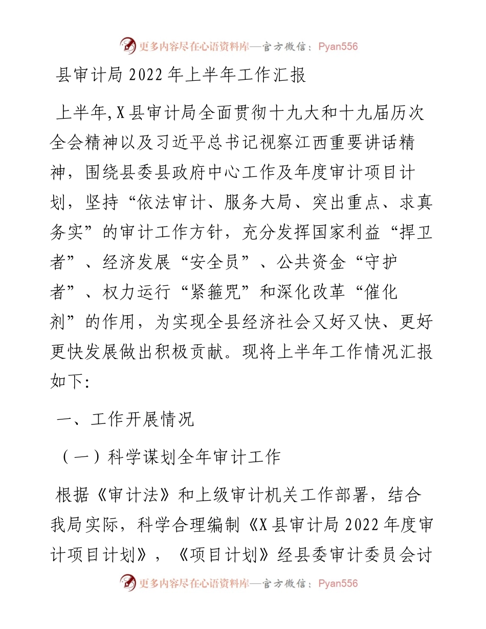 县审计局上半年工作汇报.docx_第1页