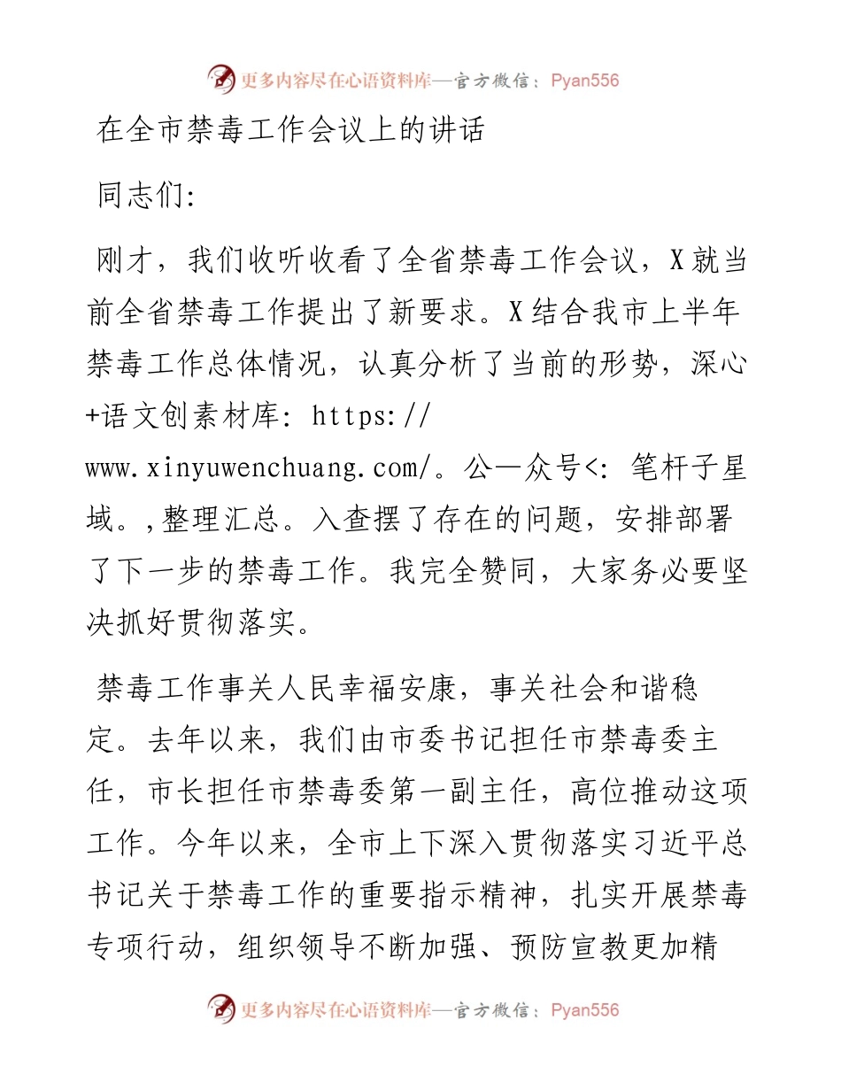 在全市禁毒工作会议上的讲话.docx_第1页