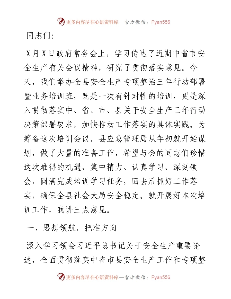 在全县专项整治三年行动部署暨业务培训会上的讲话.docx_第1页