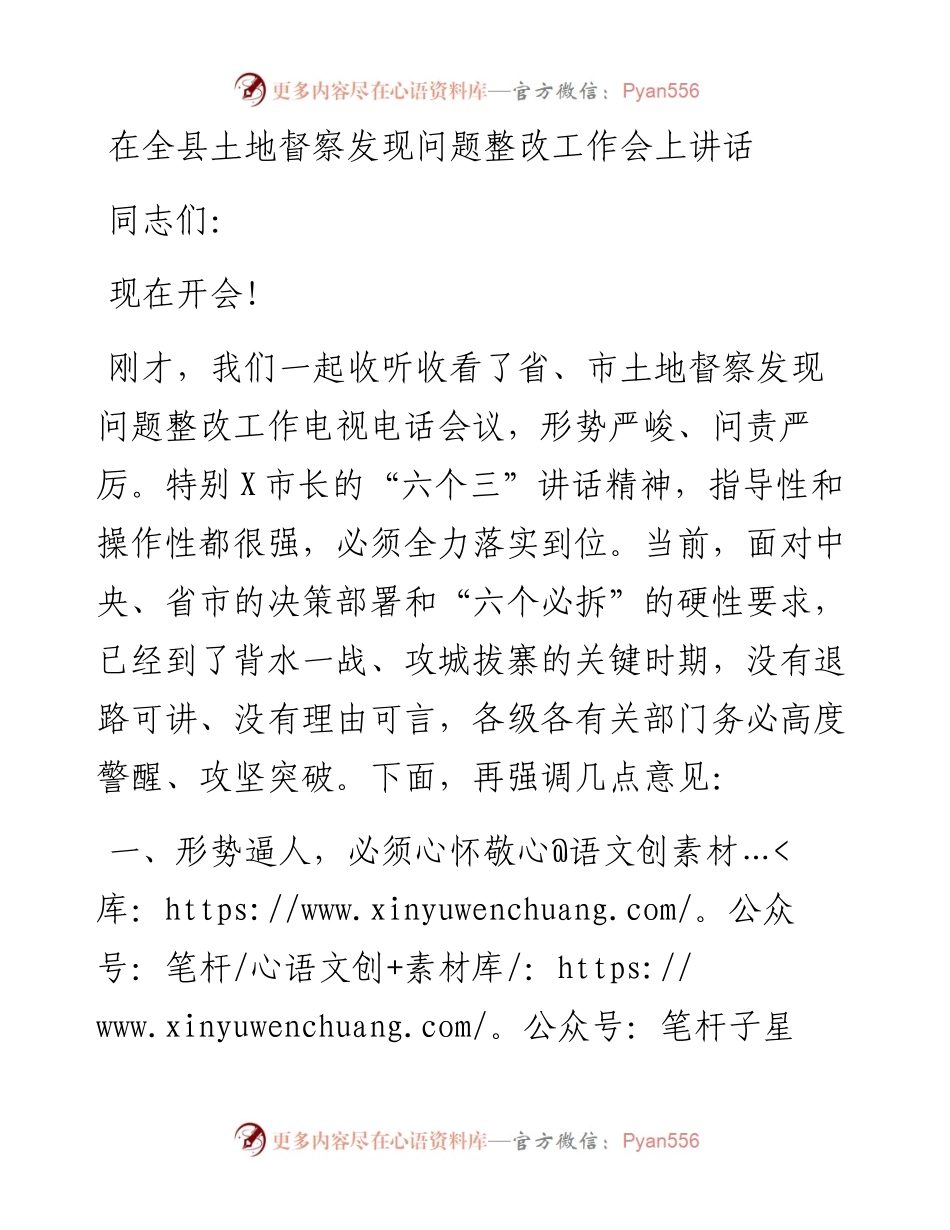 在全县土地督察发现问题整改工作会上讲话.docx_第1页