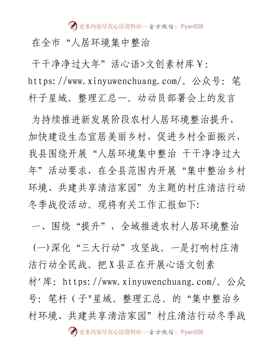 在全市“人居环境集中整治干干净净过大年”活动动员部署会上的发言.docx_第1页
