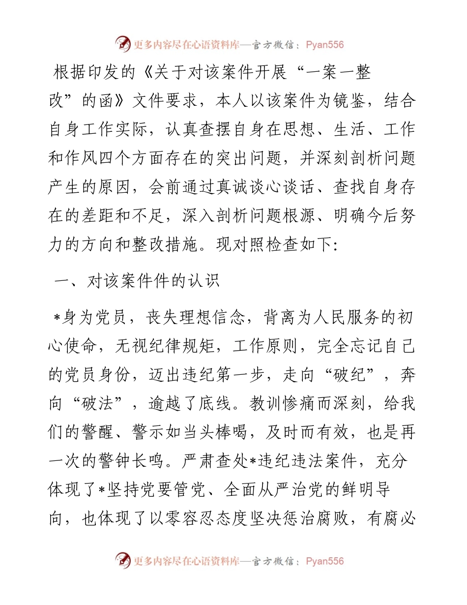 国企党委副书记关于“一案一整改”专题民主生活会个人发言提纲.docx_第1页