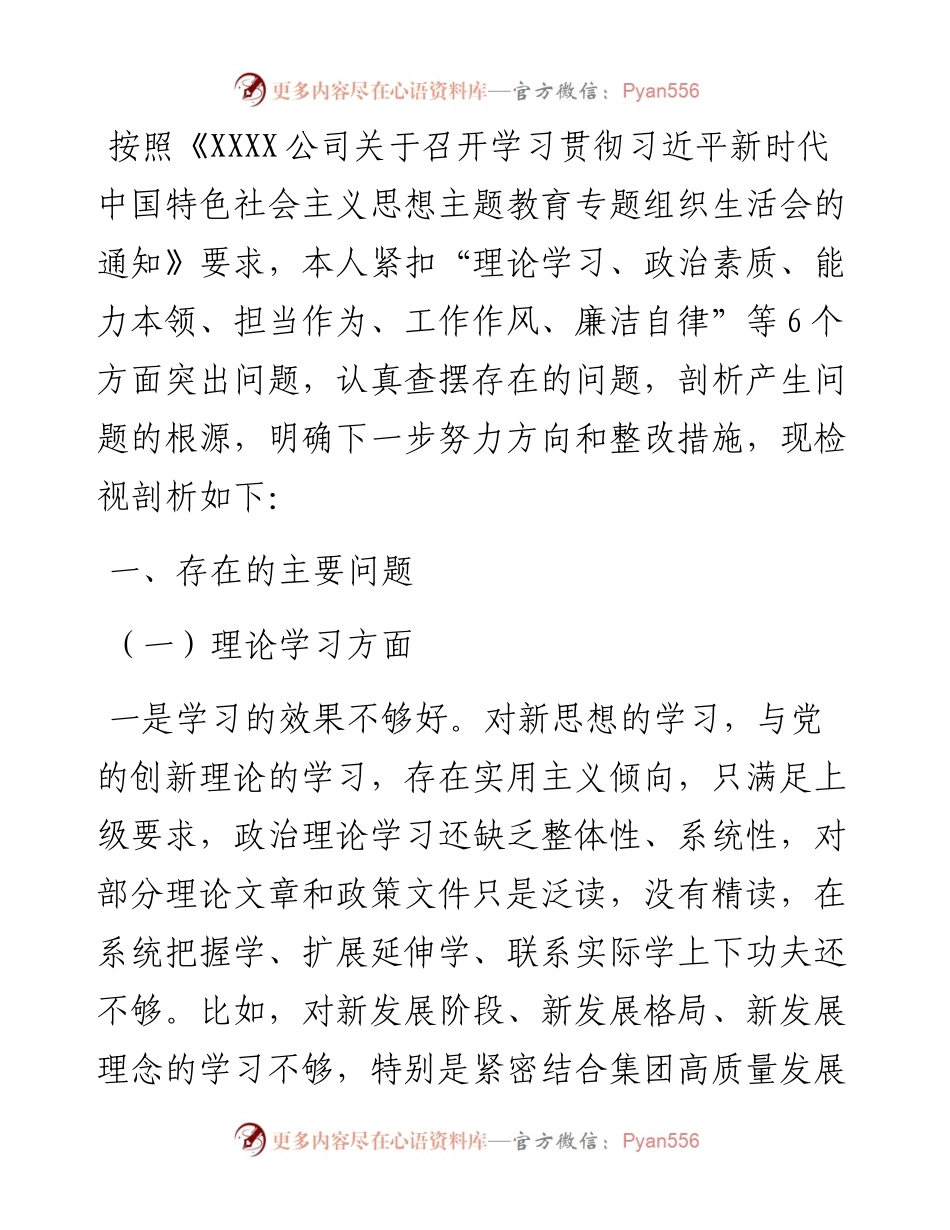 国企总经理主题教育专题组织生活会个人对照检查材料.docx_第1页