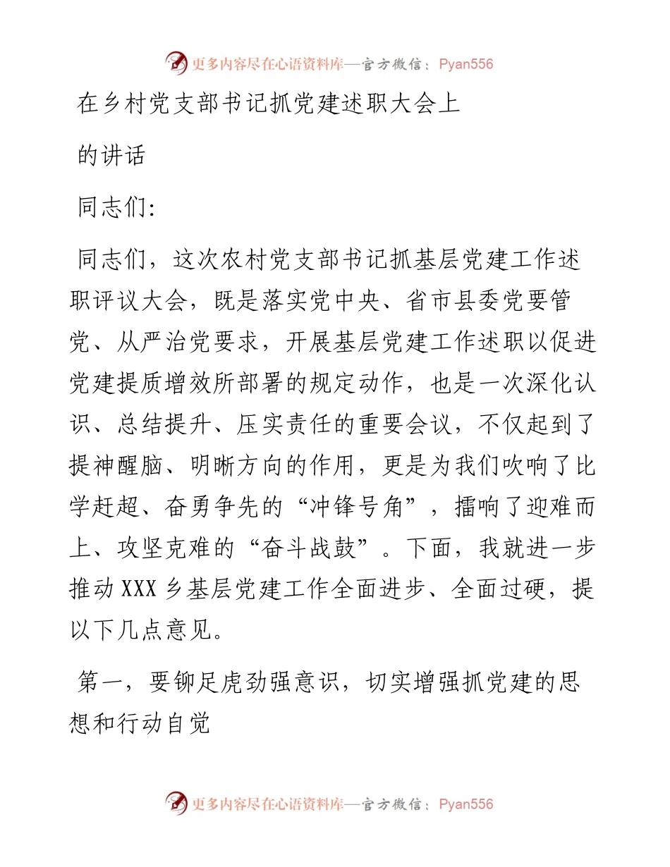在乡村党支部书记抓党建述职大会上的讲话.docx_第1页