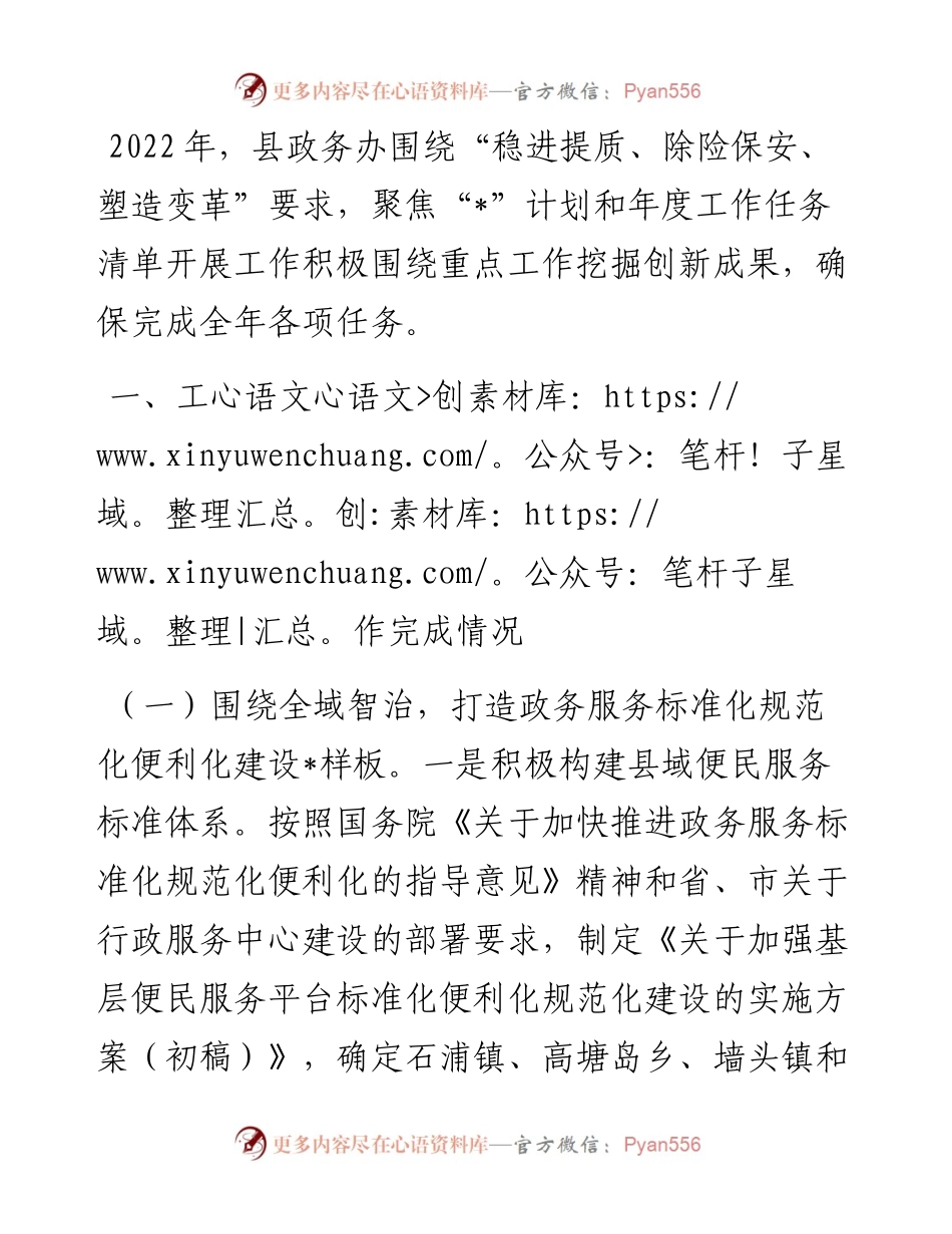 县政务服务办公室工作汇报材料.docx_第1页
