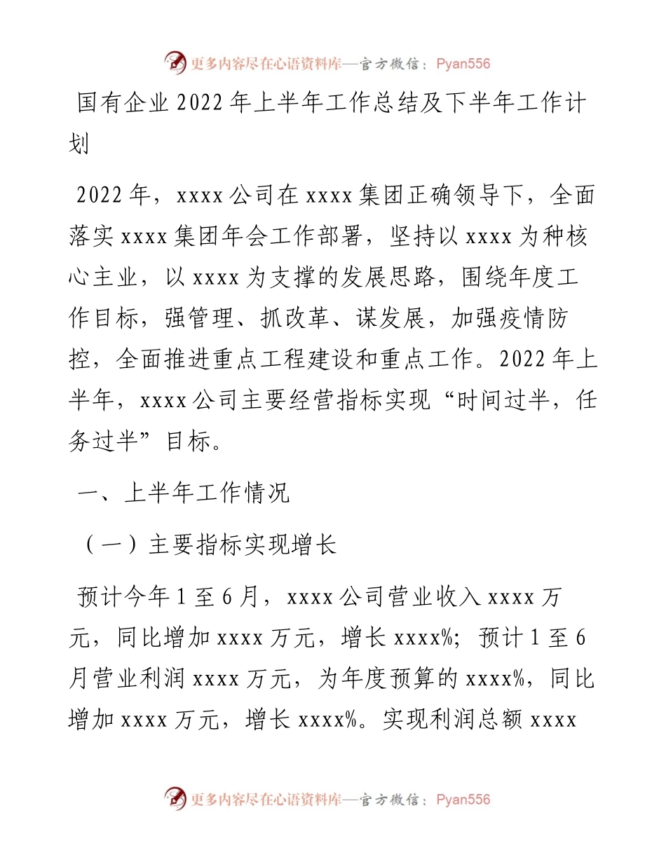 国有企业上半年工作总结及下半年工作计划.docx_第1页