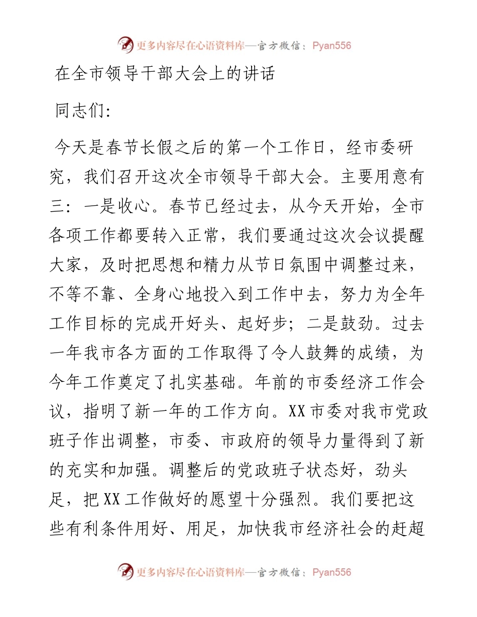 在全市领导干部大会上的讲话1.docx_第1页