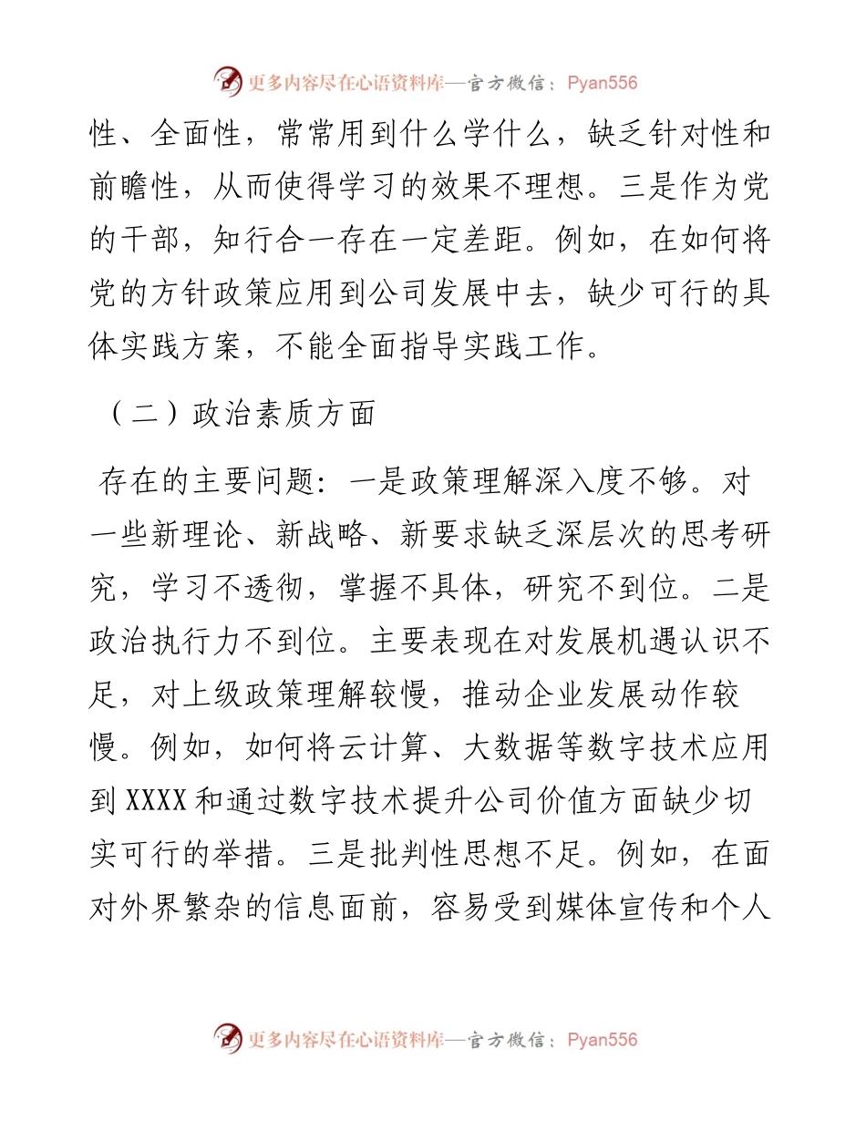 国企副总经理2023年主题教育专题组织生活会个人对照检查材料.docx_第2页