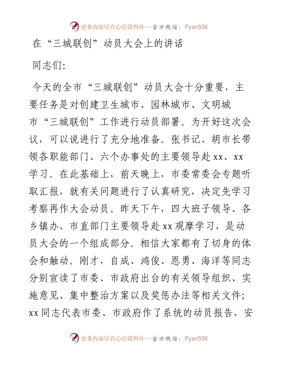 在“三城联创”动员大会上的讲话.docx_第1页