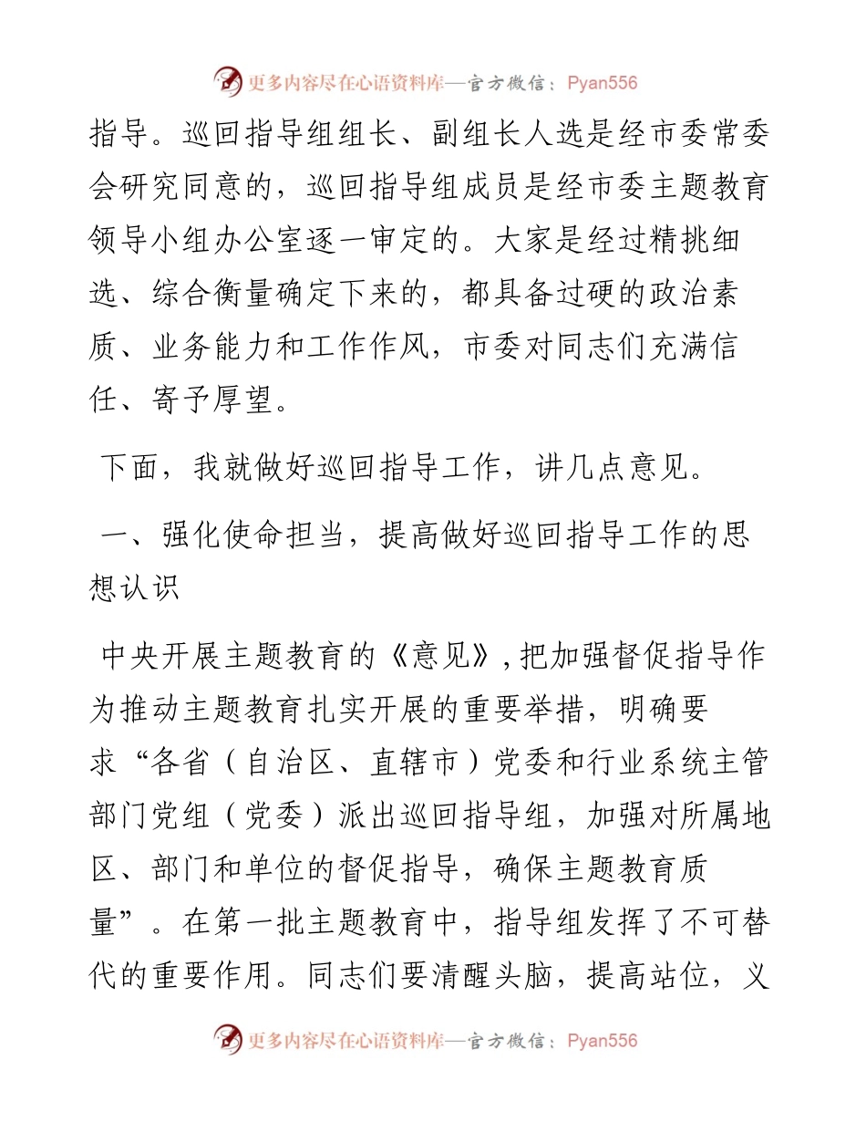 在“不忘初心、牢记使命”主题教育市委巡回指导组培训会议上的讲话.docx_第2页