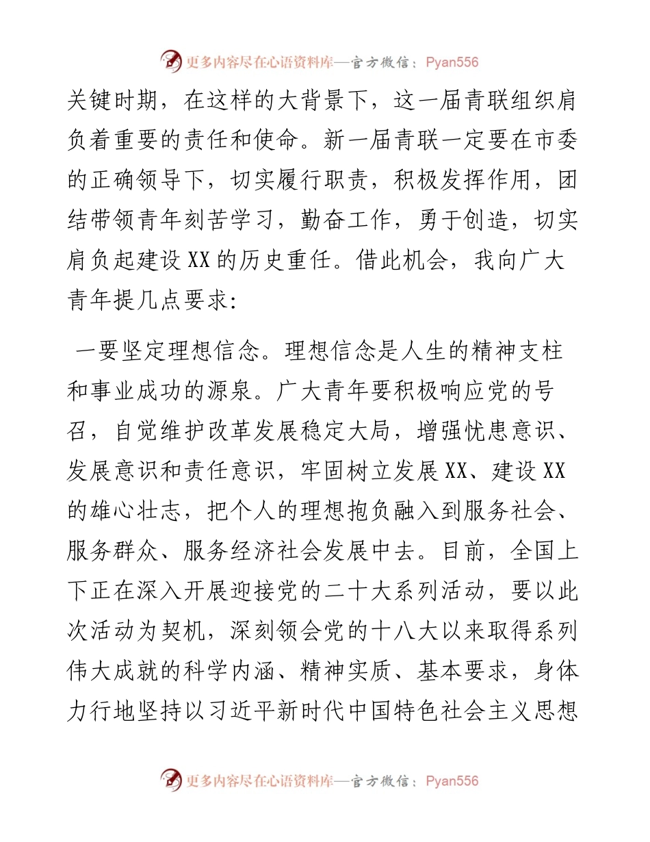 在全市青年联合会六届一次会议开幕式上的讲话.docx_第2页