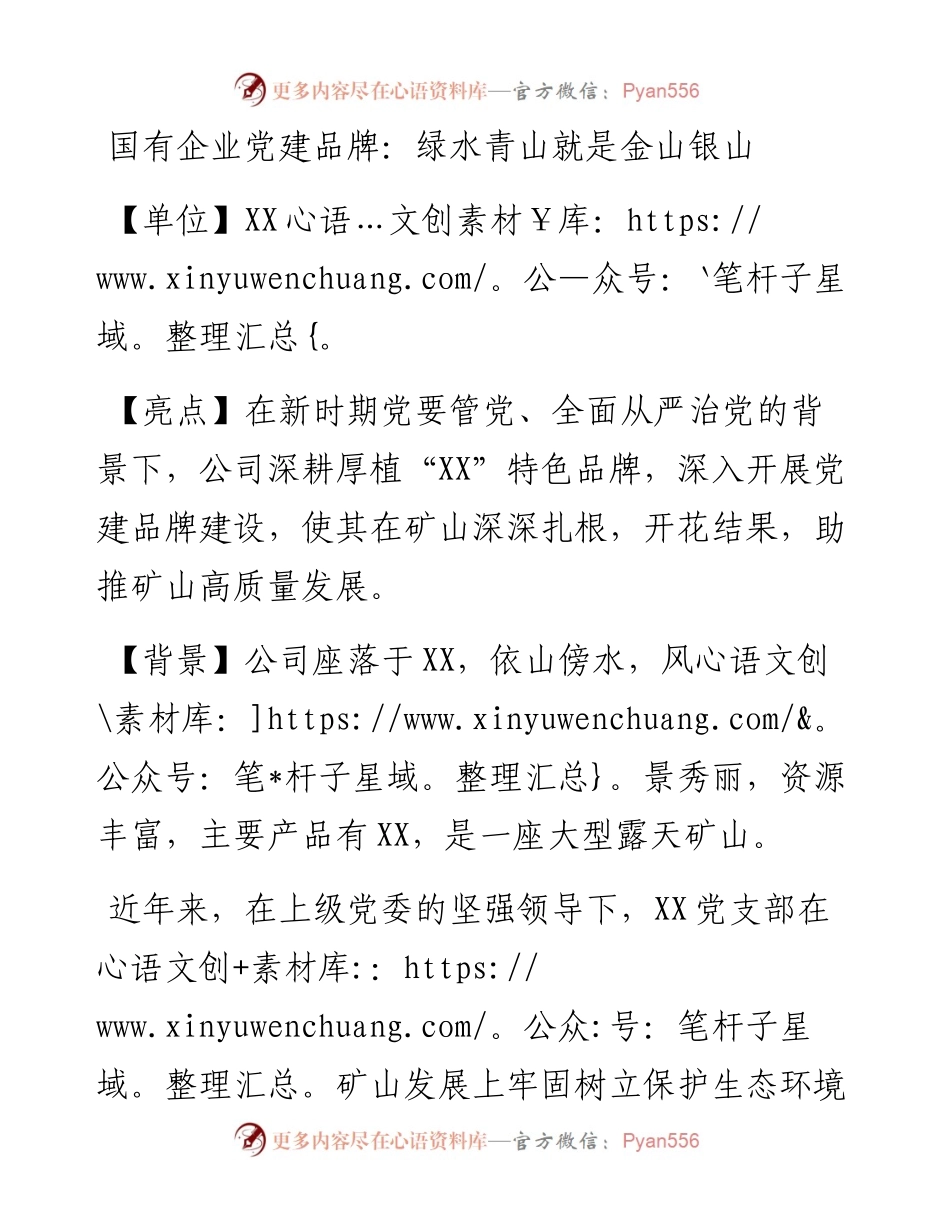 国有企业党建品牌：绿水青山就是金山银山.docx_第1页