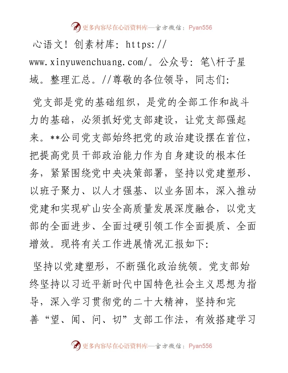 在2024年国有企业“四强”党支部建设现场会上的汇报发言.docx_第1页