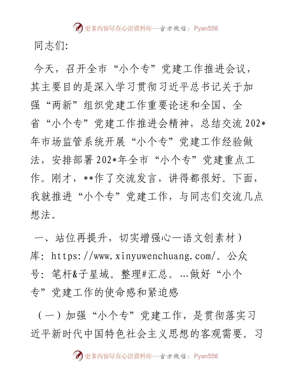 在“小个专”党建工作推进会议上的讲话.docx_第1页
