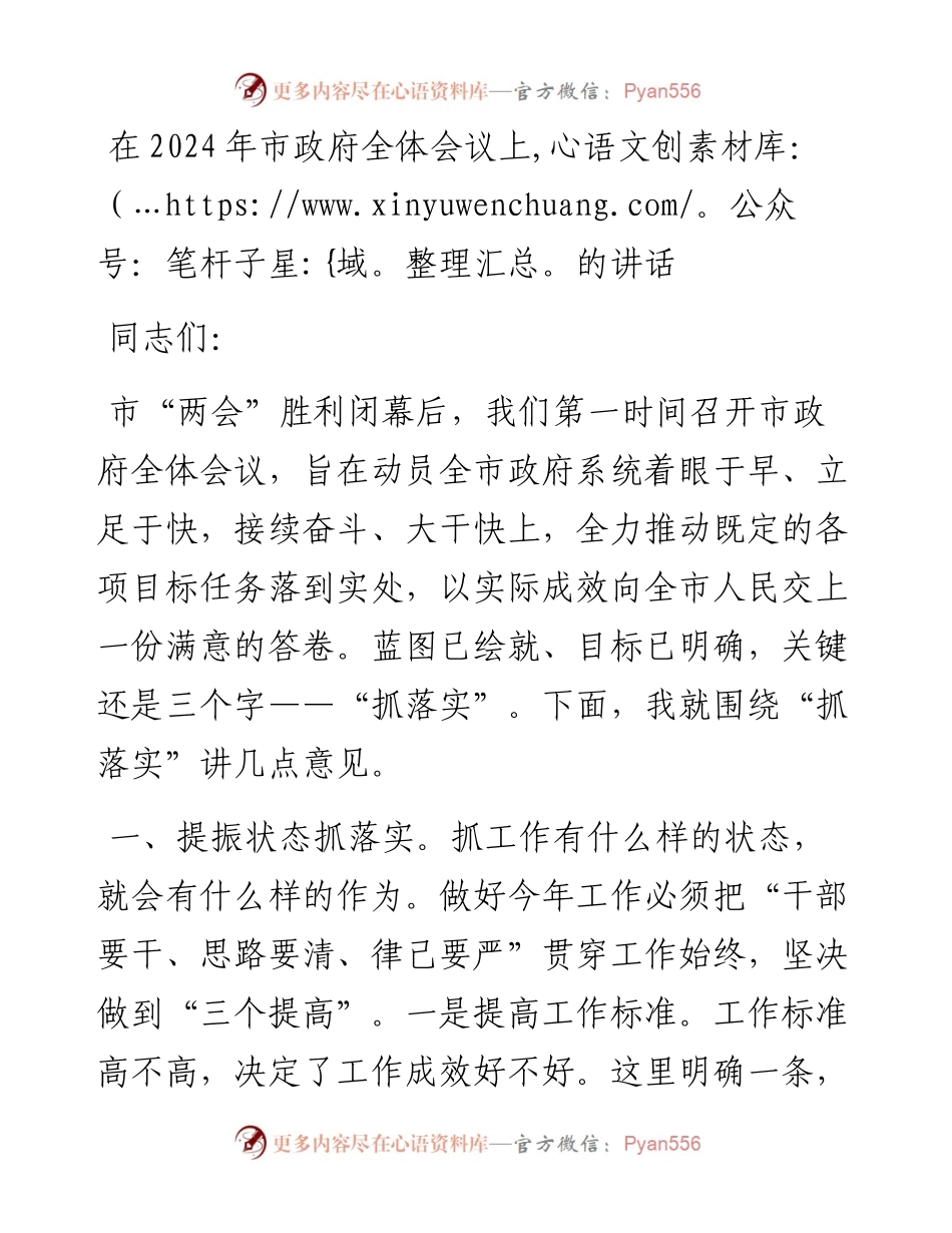 在2024年市政府全体会议上的讲话（抓落实）.docx_第1页