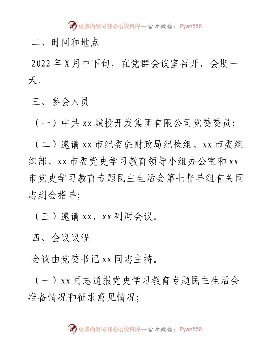 国企集团公司党委班子党史学习教育专题民主生活会方案.docx_第2页