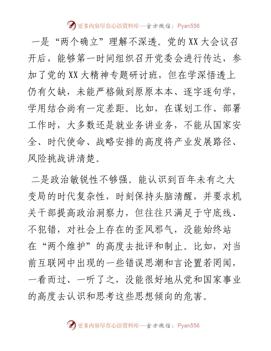 园区度党员领导干部六个带头民主生活会对照检查材料.docx_第2页