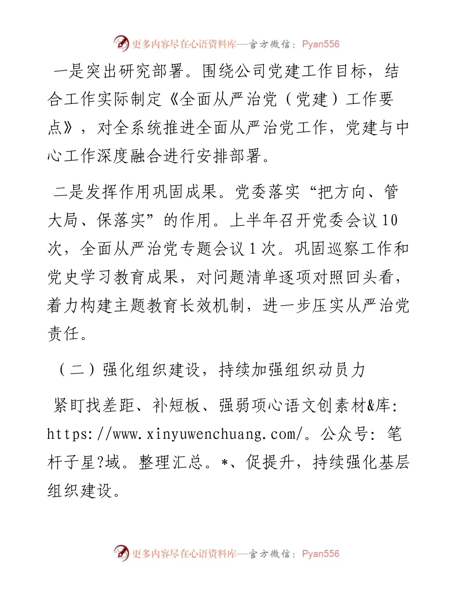 国企集团上半年全面从严治党（党建）工作总结.docx_第2页
