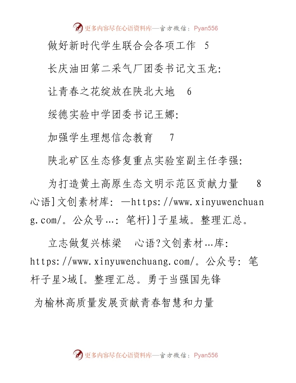 发言系列755（7篇）榆林市学习贯彻庆祝共青团成立100周年大会精神座谈会部分青年代表发言汇编.docx_第2页