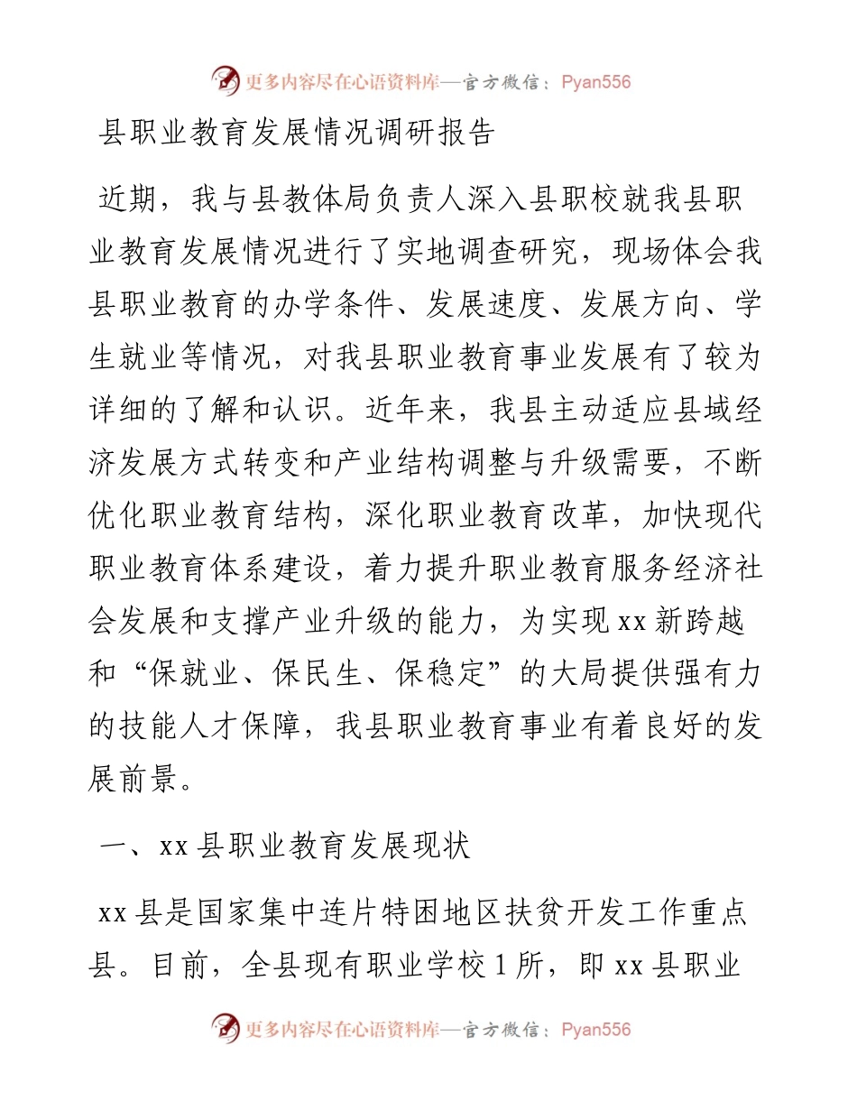 县职业教育发展情况调研报告.docx_第1页