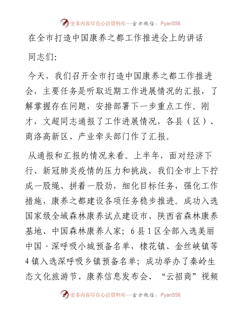 在全市打造中国康养之都工作推进会上的讲话（0809）.docx_第1页