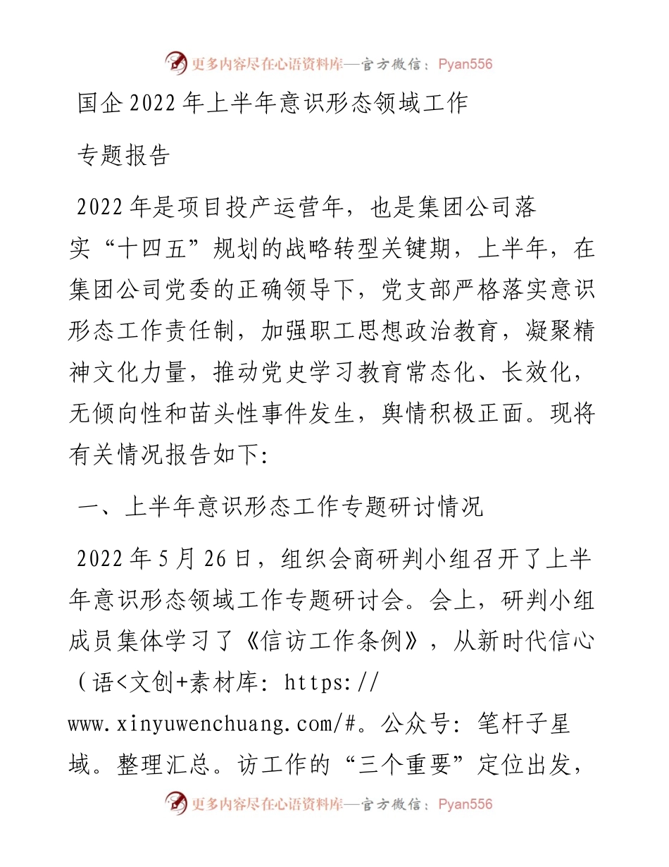 国企上半年意识形态领域工作专题报告.docx_第1页