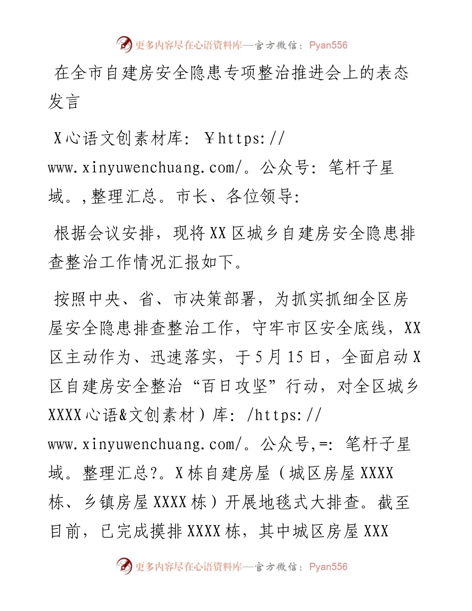在全市自建房安全隐患专项整治推进会上的表态发言.docx_第1页