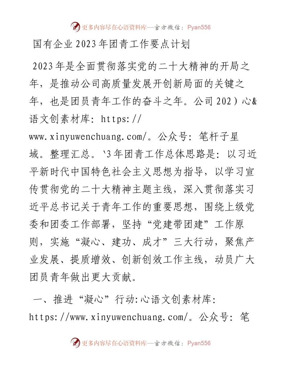 国有企业2023年团青工作要点计划.docx_第1页