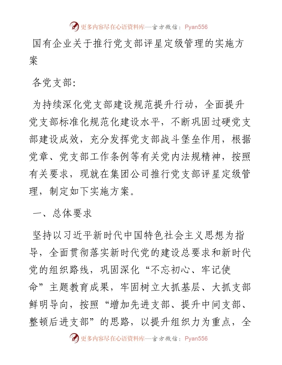 国有企业关于推行党支部评星定级管理的实施方案(1).docx_第1页