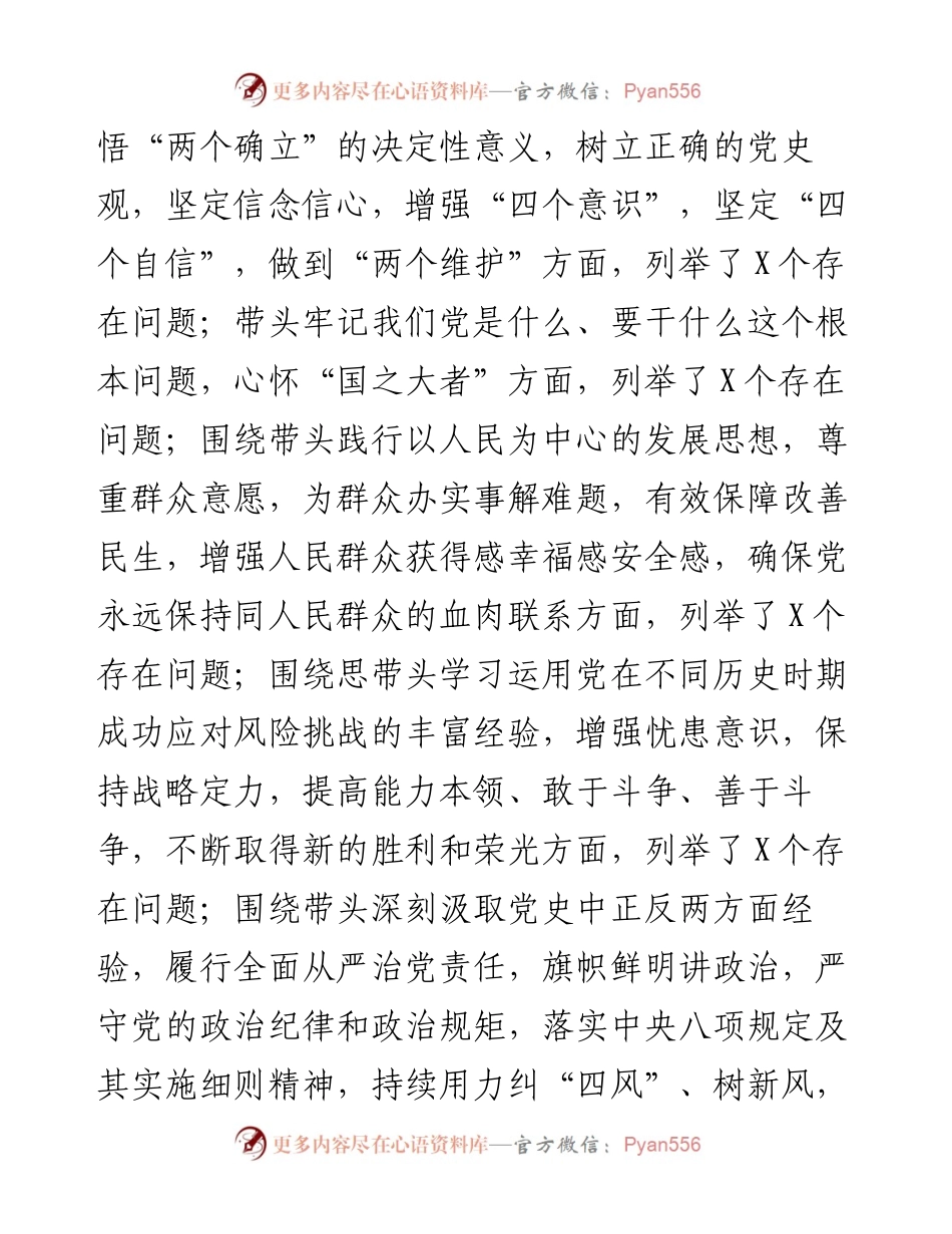 在X委常委班子党史学习教育专题民主生活会上的点评.docx_第2页