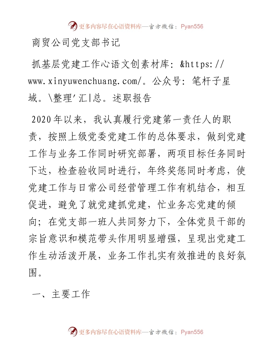 商贸公司党支部书记抓基层党建工作述职报告.docx_第1页
