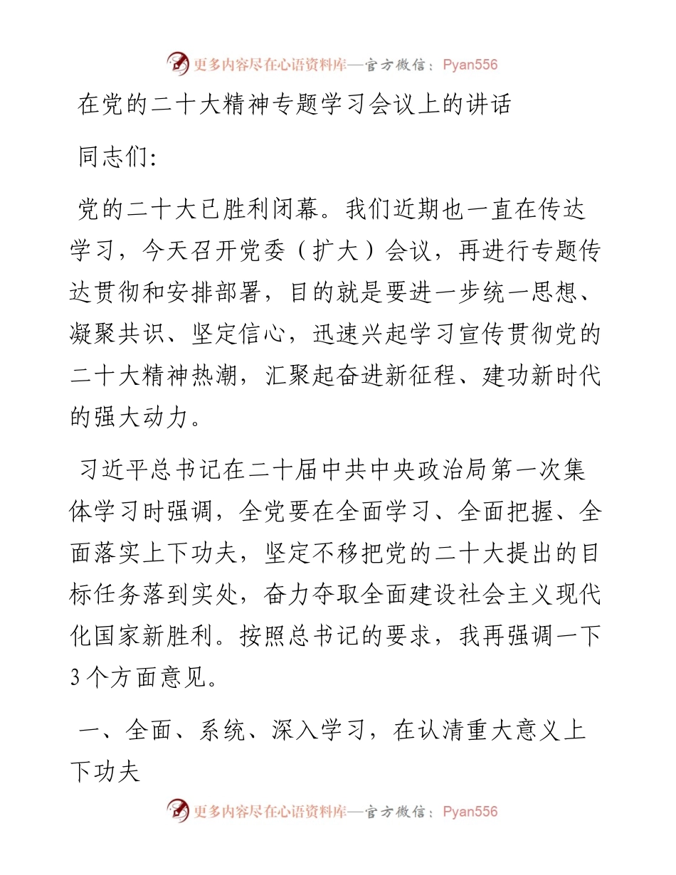 在党的二十大精神专题学习会议上的讲话.docx_第1页