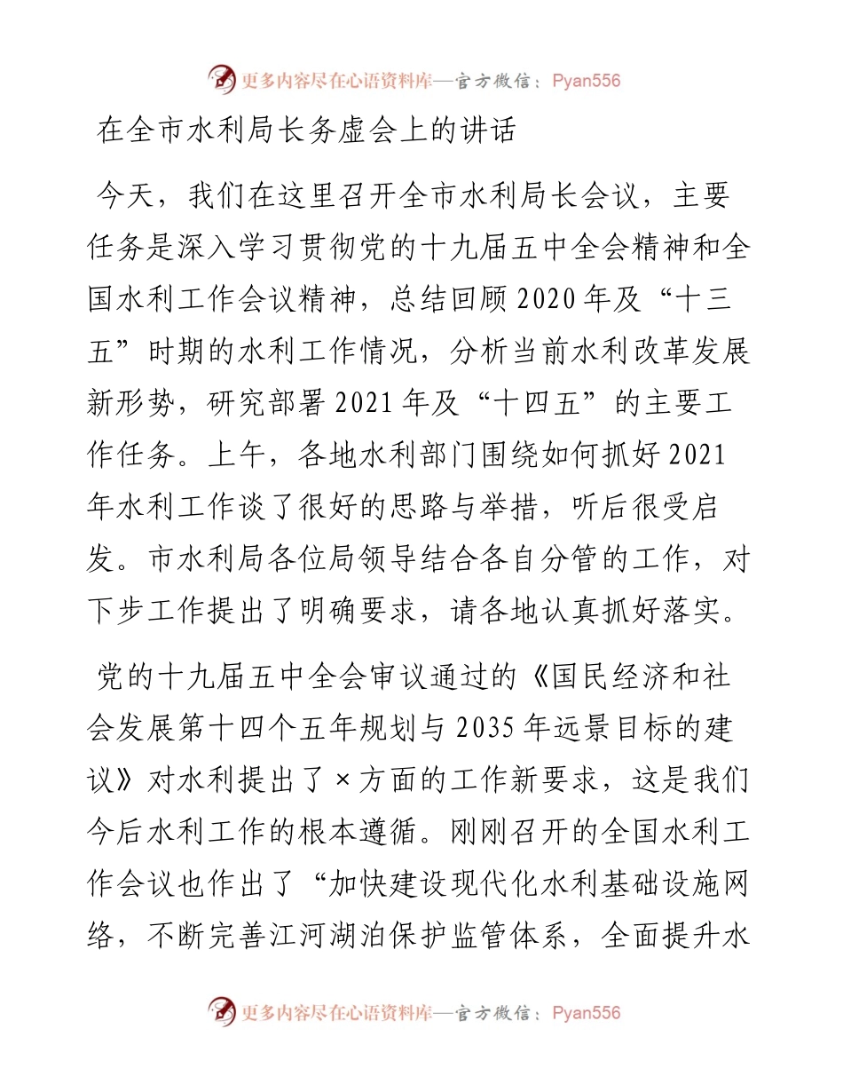 在全市水利局长务虚会上的讲话.docx_第1页