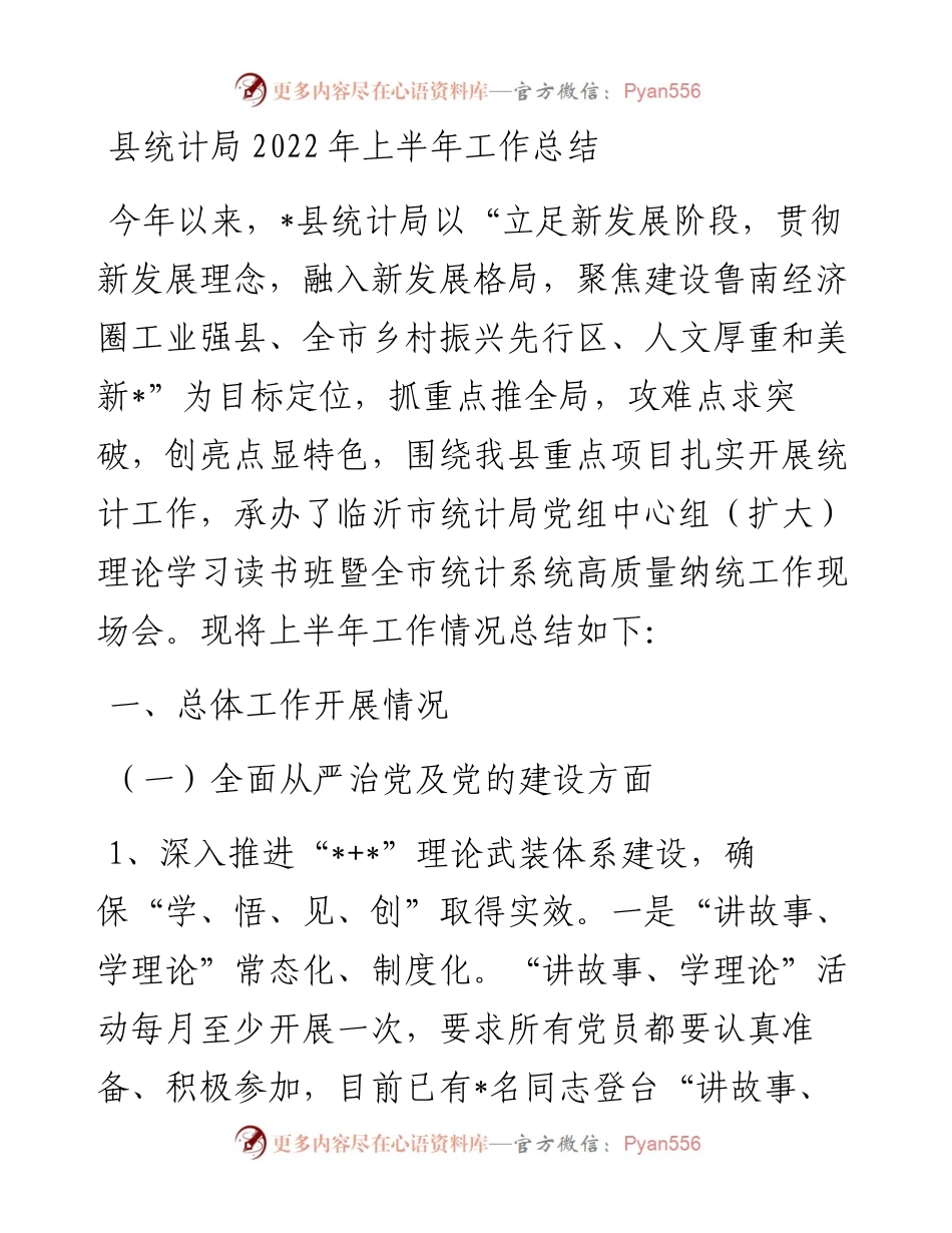 县统计局上半年工作总结.docx_第1页
