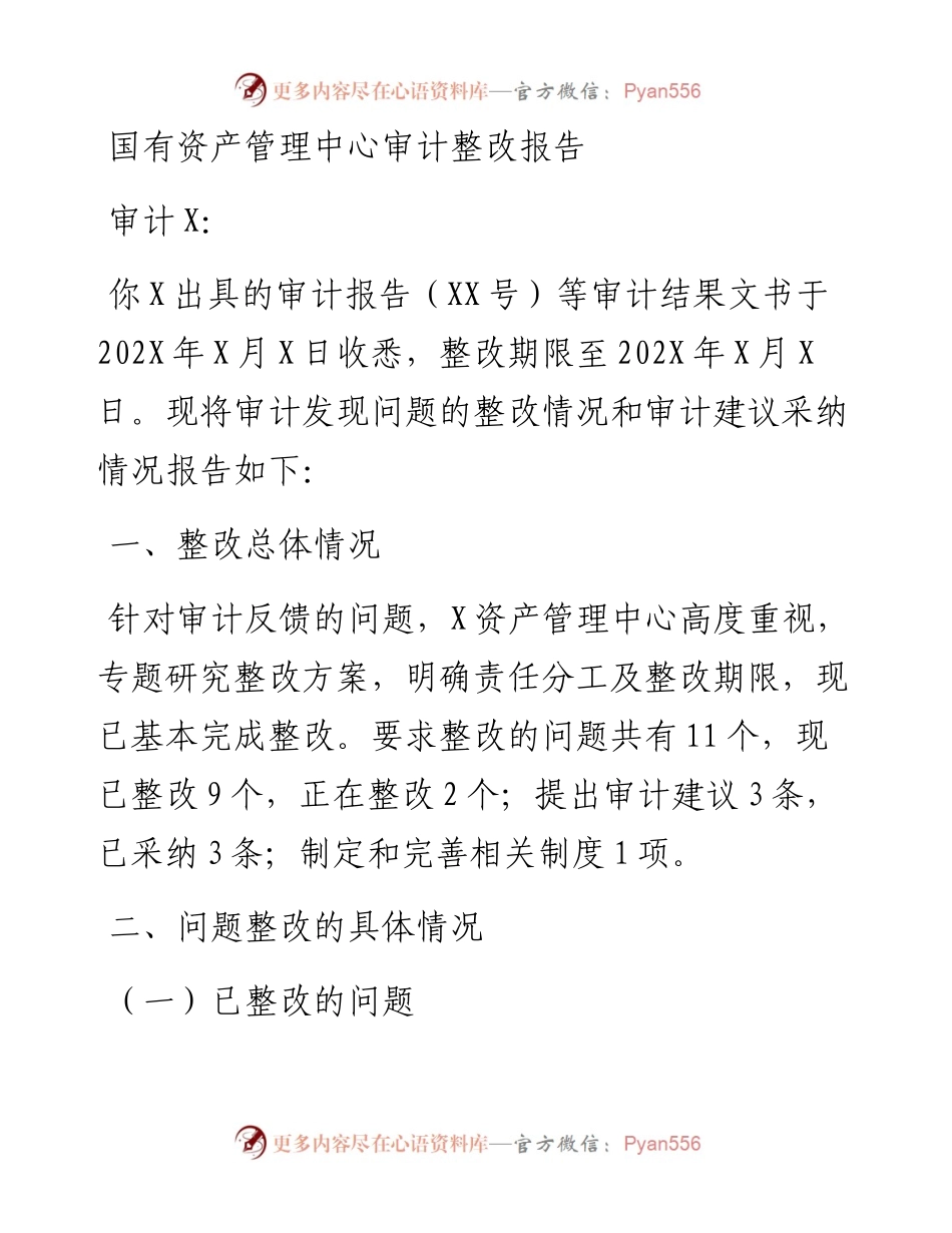 国有资产管理中心审计整改报告.docx_第1页