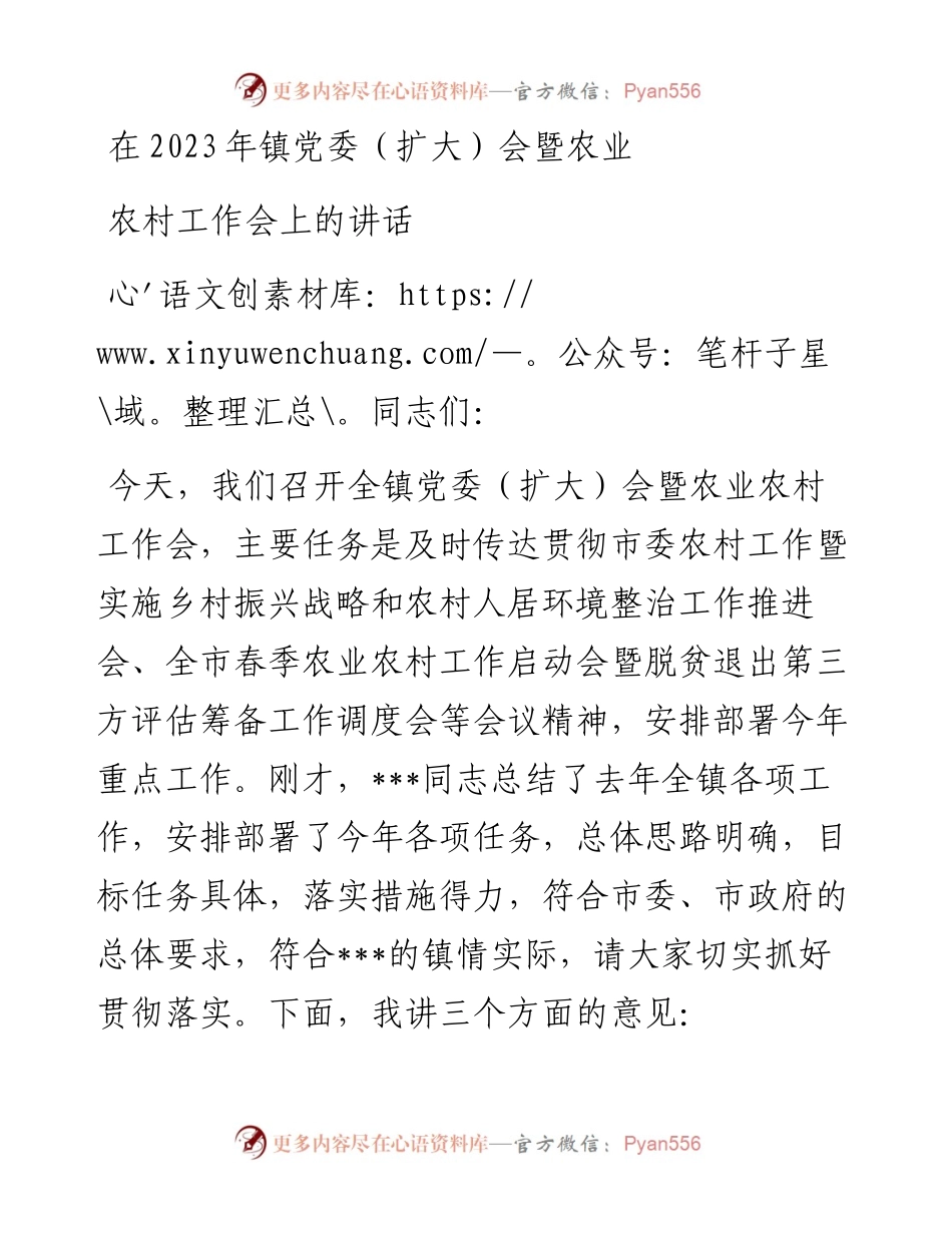 在2023年镇党委（扩大）会暨农业农村工作会上的讲话.docx_第1页