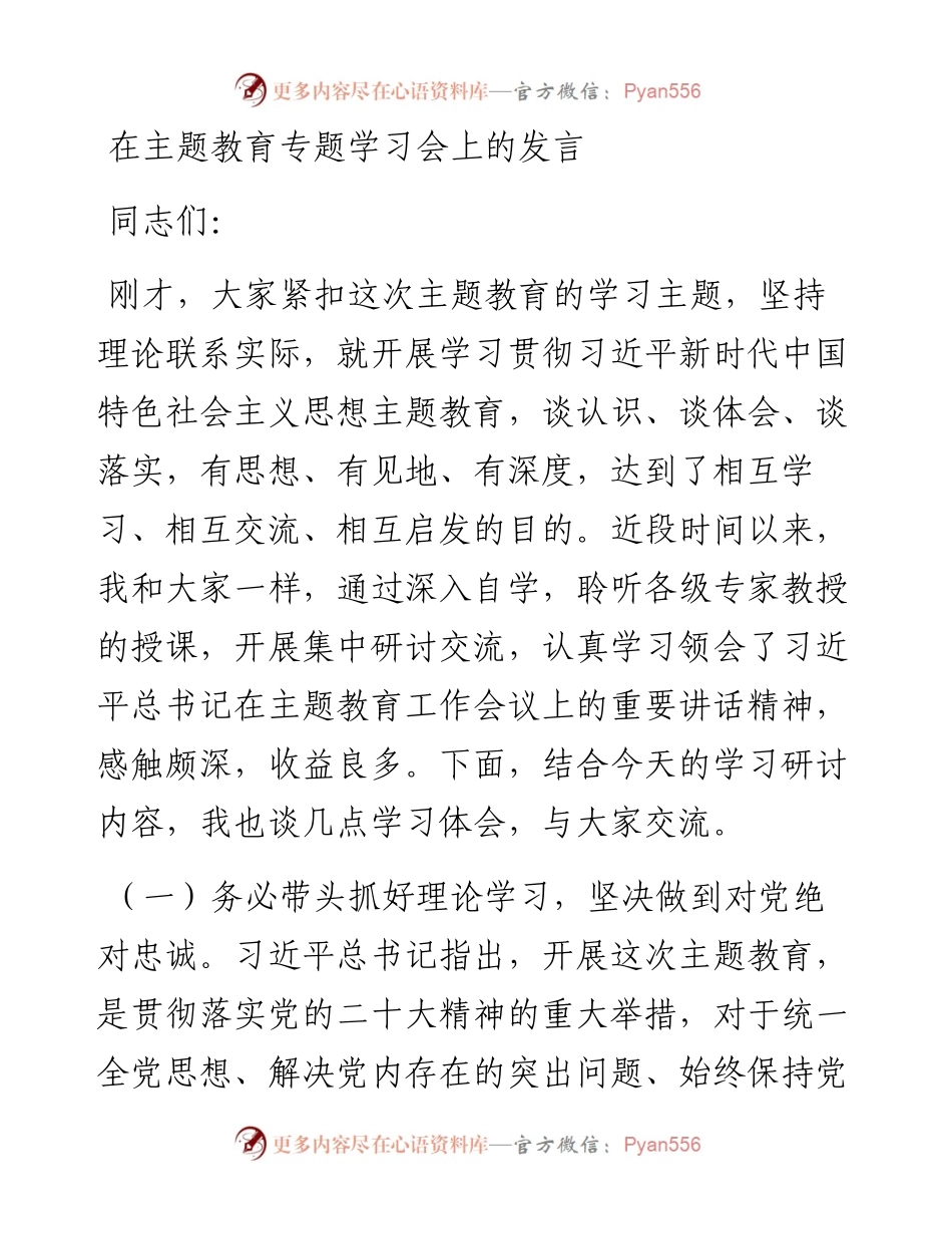 在主题教育专题学习会上的发言.docx_第1页