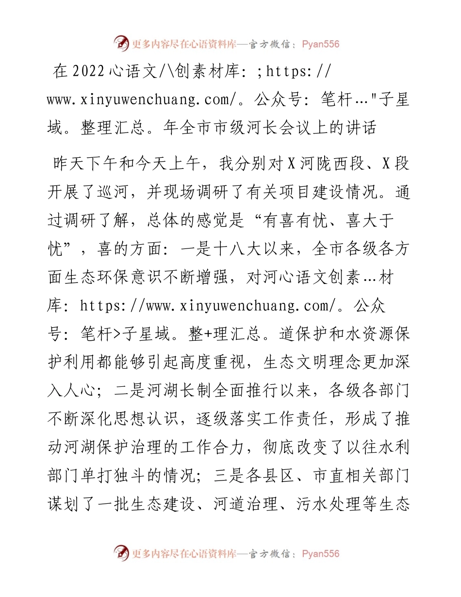 在202X年全市市级河长会议上的讲话.docx_第1页